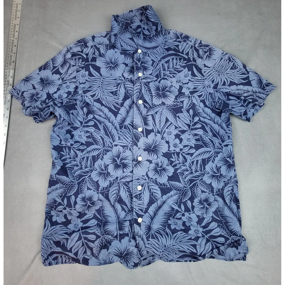 Polo Ralph Lauren Shirt Mens L Blue Floral Short Sleeve Button Up Cotton Classic